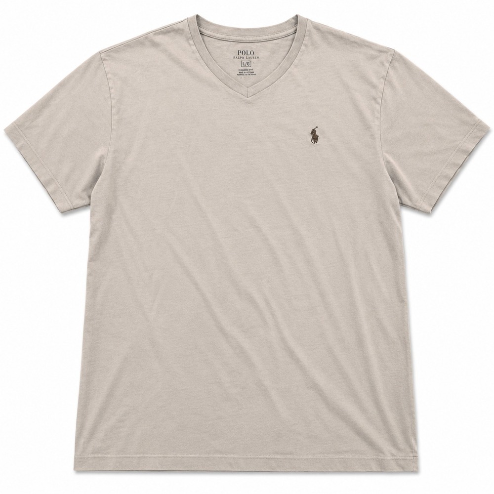 Polo Ralph Lauren V Neck‎ T Shirt Mens Large Gray Pony Logo Short Sleeve Cotton
